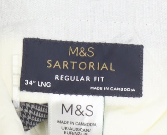 Marks and Spencer Men’s Grey Check Wool Dress Pants 34R Regular Fit