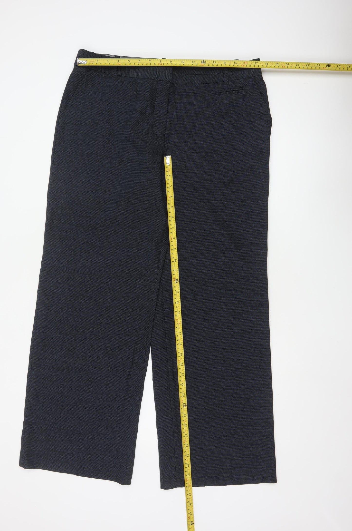 Next Women's Black Size 16R Wide-Leg Trousers Polyester Blend