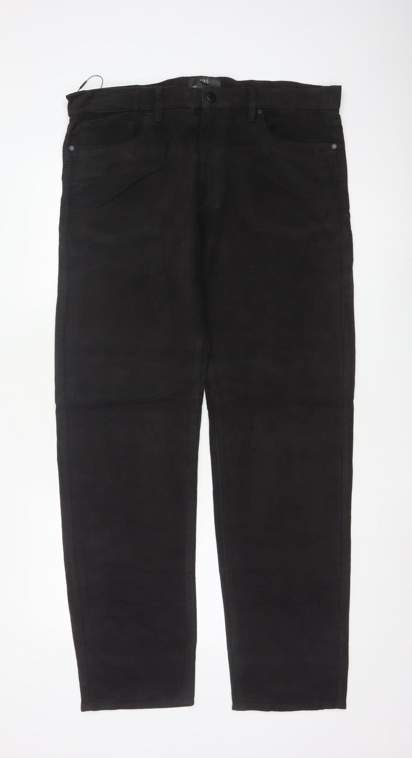 Marks and Spencer Men's Black Cotton Chino Trousers 36x33 Regular Fit