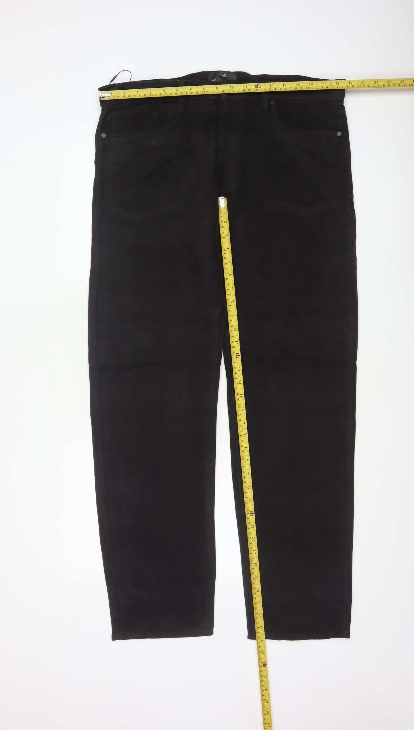 Marks and Spencer Men's Black Cotton Chino Trousers 36x33 Regular Fit