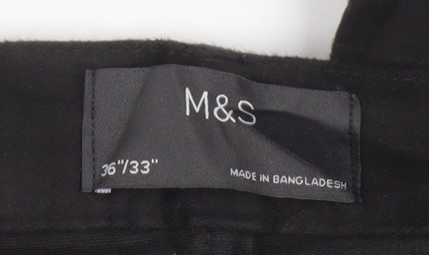 Marks and Spencer Men's Black Cotton Chino Trousers 36x33 Regular Fit