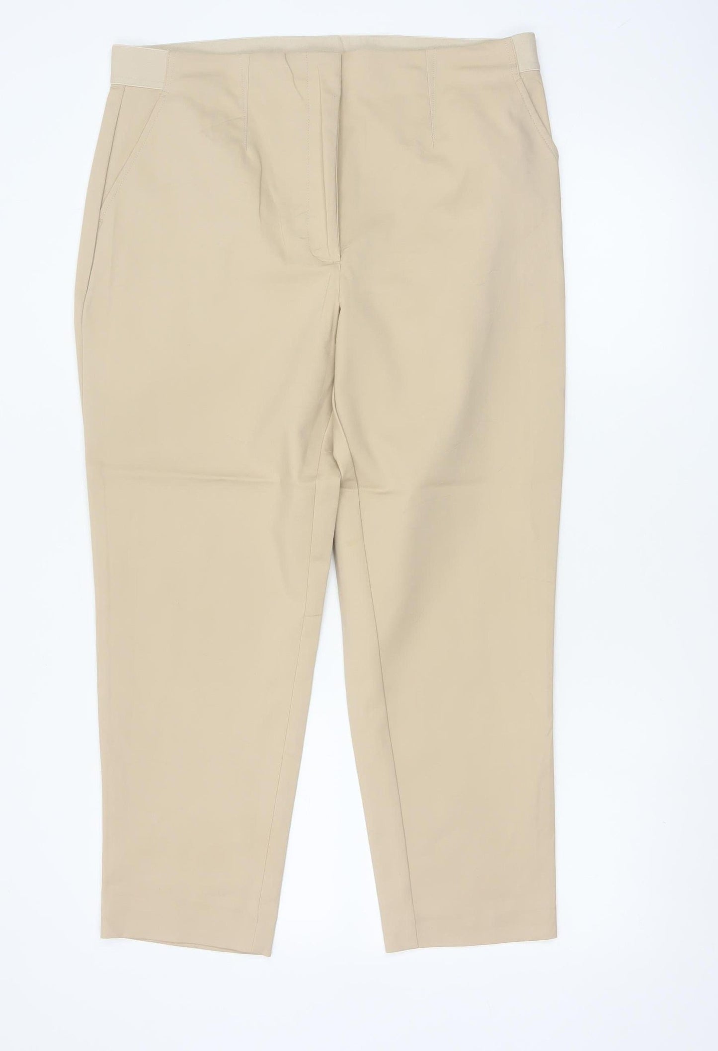 Marks and Spencer Women Beige Cotton Blend Chino Trousers Size 16