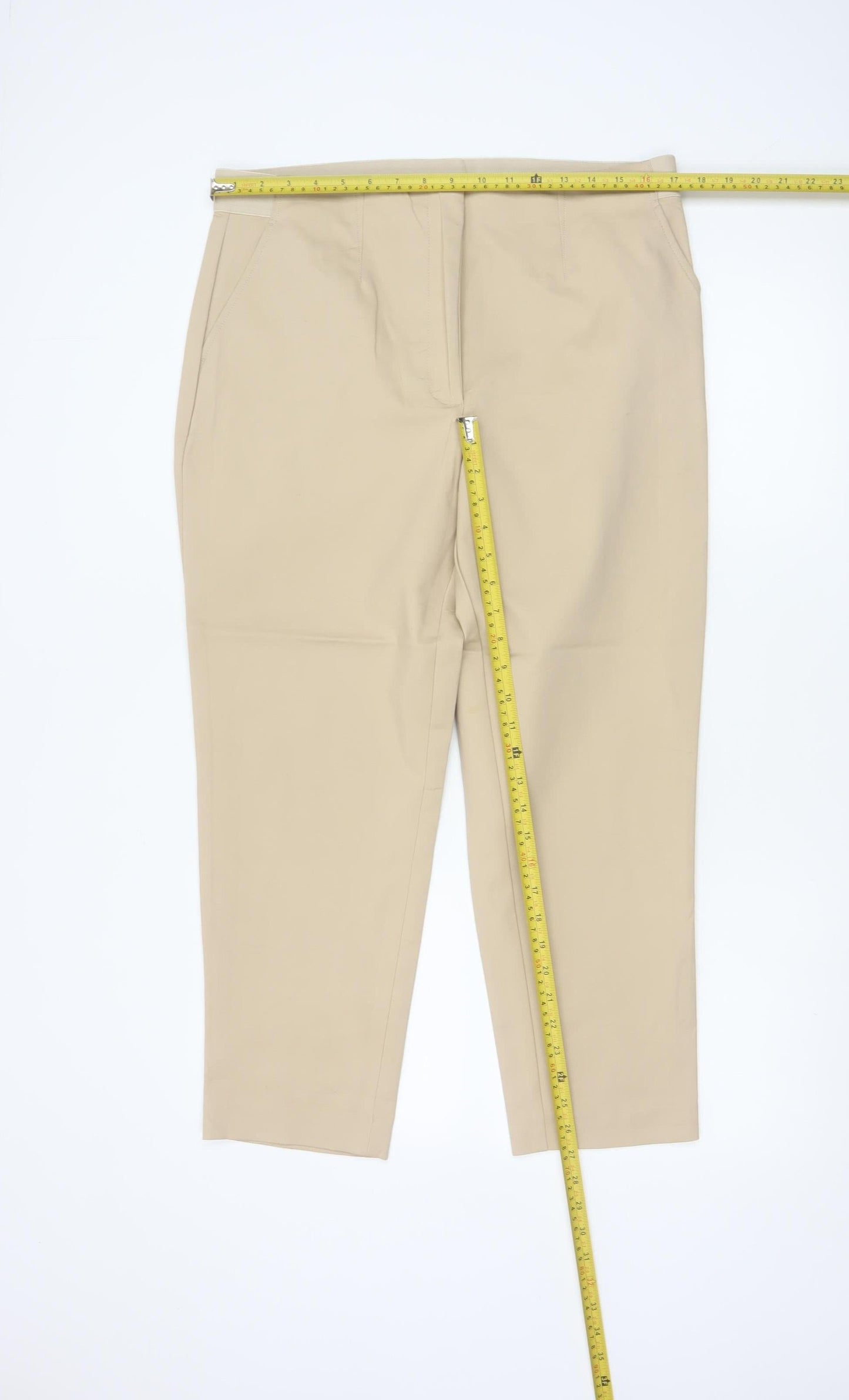 Marks and Spencer Women Beige Cotton Blend Chino Trousers Size 16