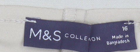 Marks and Spencer Women Beige Cotton Blend Chino Trousers Size 16