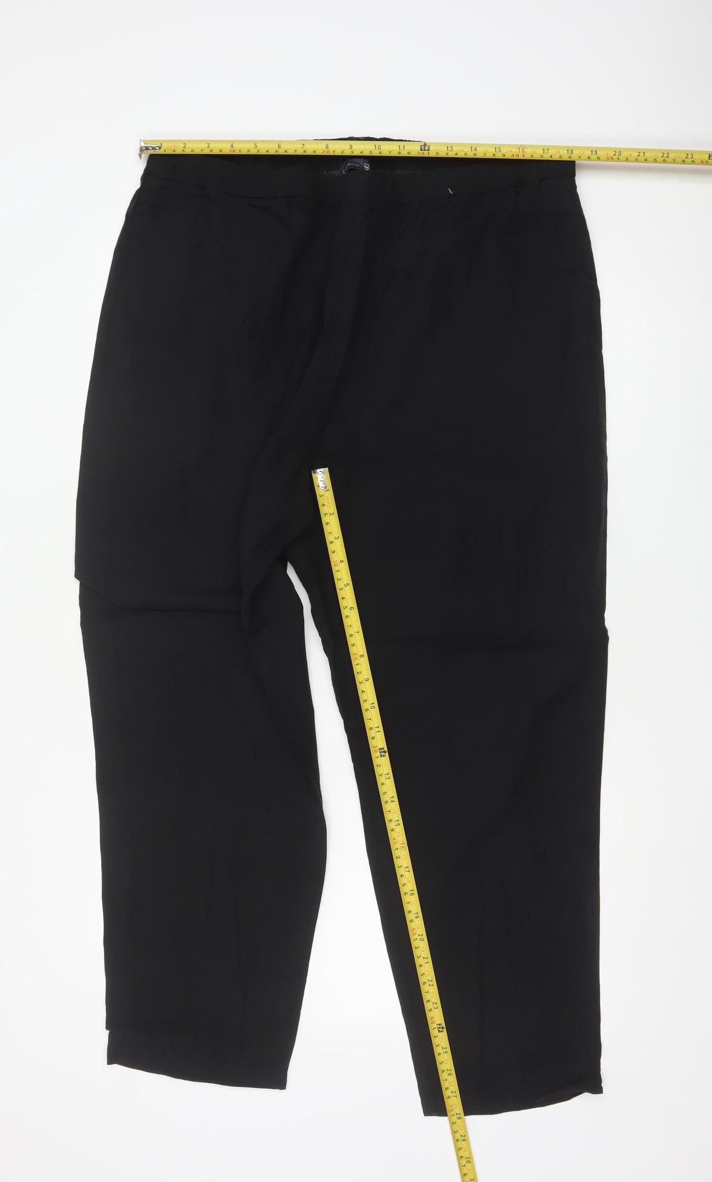 Marks and Spencer Women Black Size 18 Regular Lyocell Cotton Trousers