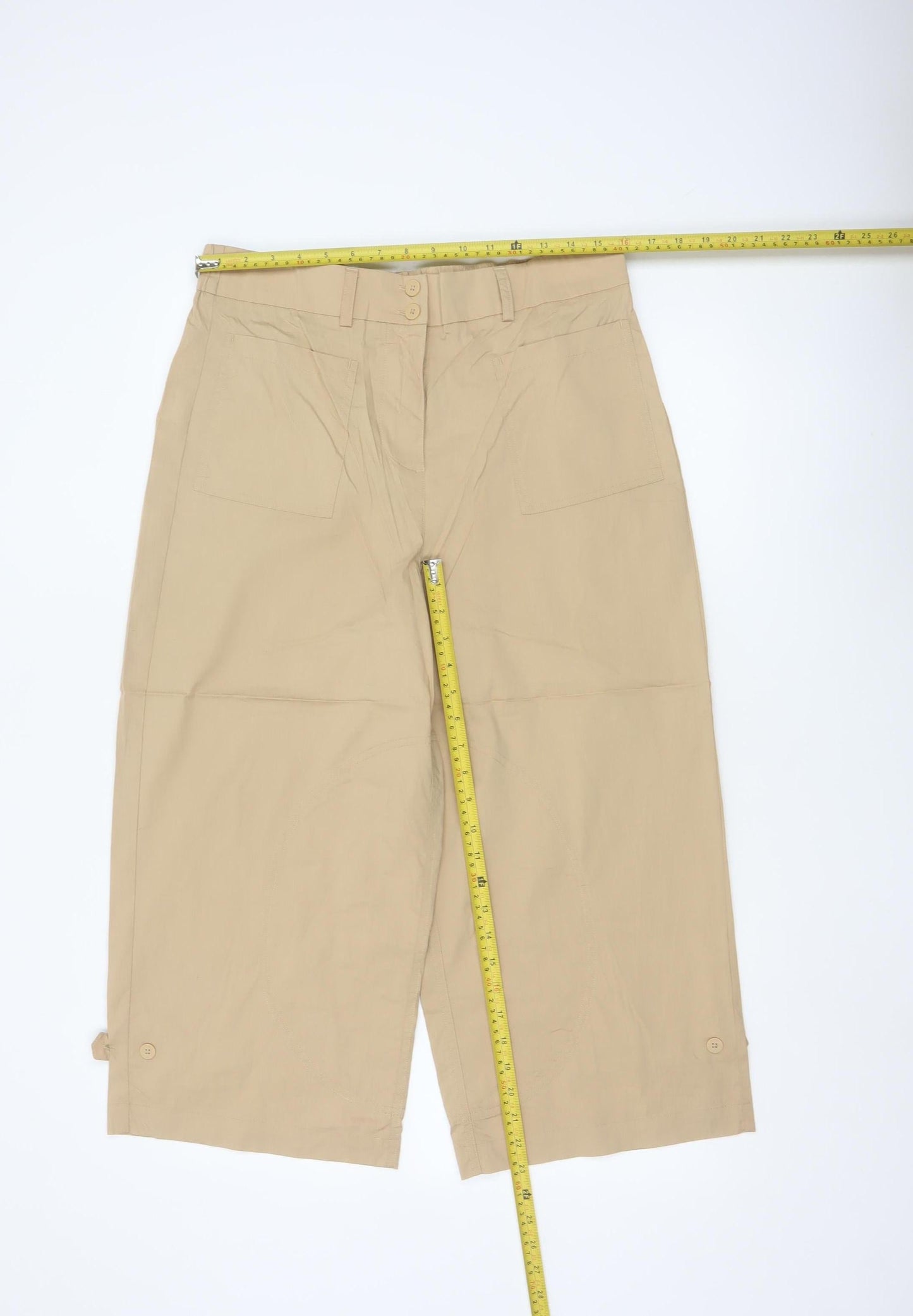 DKNY Womens Beige Capri Trousers M Lightweight Cotton Blend