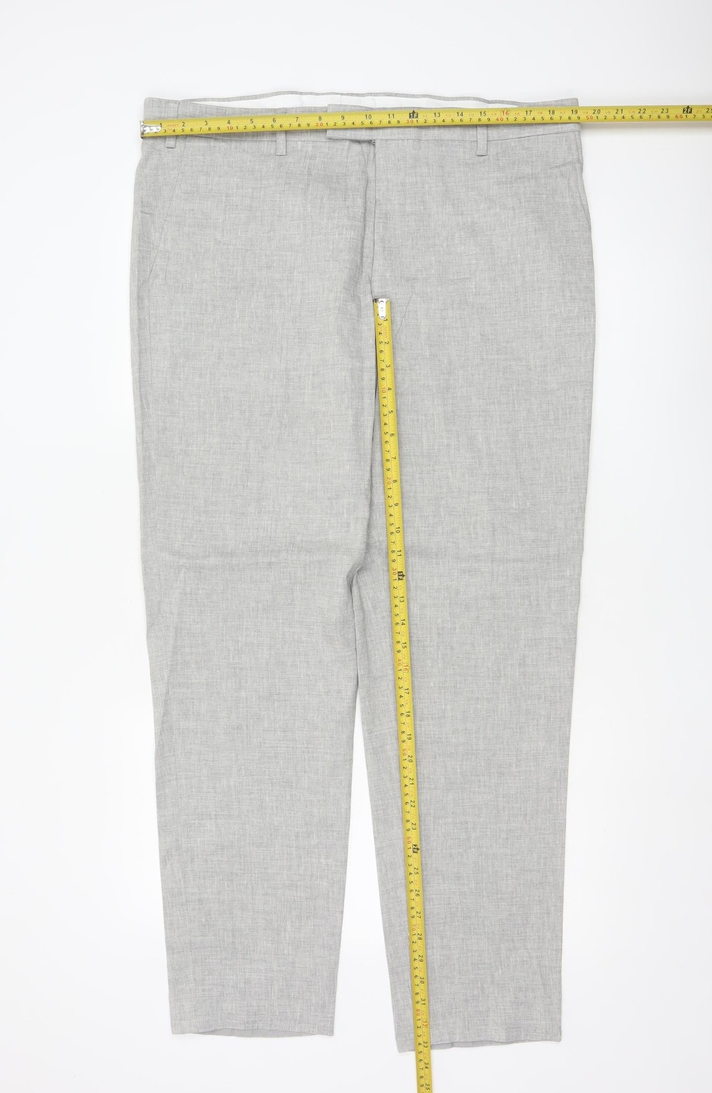 Marks and Spencer Men's Grey Linen Blend Tailored Trousers 38R