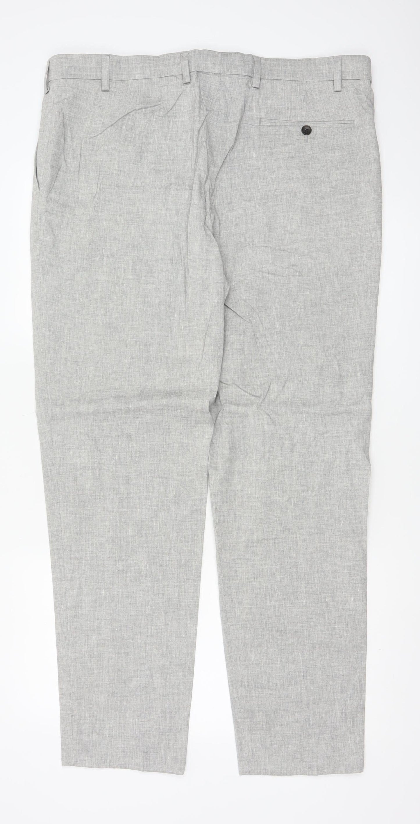Marks and Spencer Men's Grey Linen Blend Tailored Trousers 38R