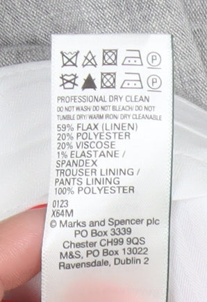 Marks and Spencer Men's Grey Linen Blend Tailored Trousers 38R