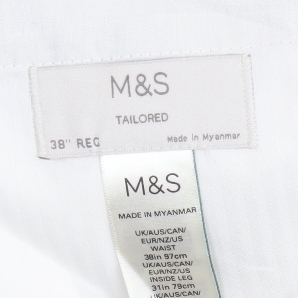Marks and Spencer Men's Grey Linen Blend Tailored Trousers 38R