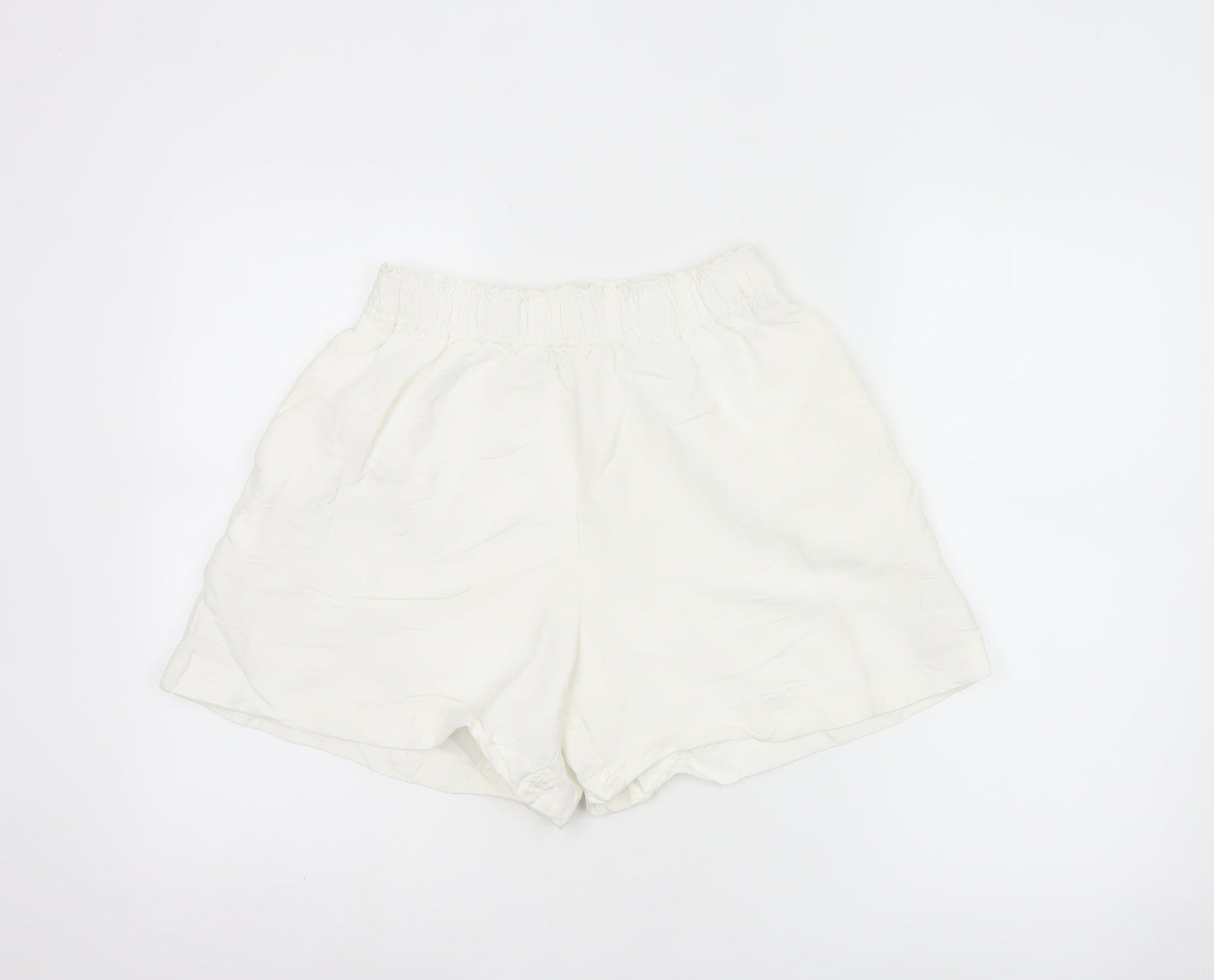 H&M Women’s Ivory Linen Blend Elastic Waist Casual Shorts Size 8