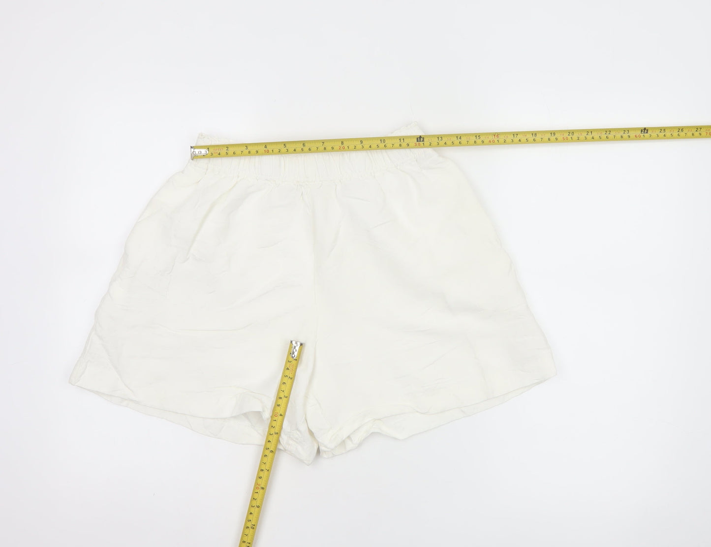 H&M Women’s Ivory Linen Blend Elastic Waist Casual Shorts Size 8