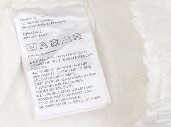 H&M Women’s Ivory Linen Blend Elastic Waist Casual Shorts Size 8
