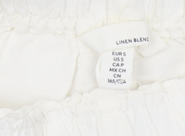 H&M Women’s Ivory Linen Blend Elastic Waist Casual Shorts Size 8