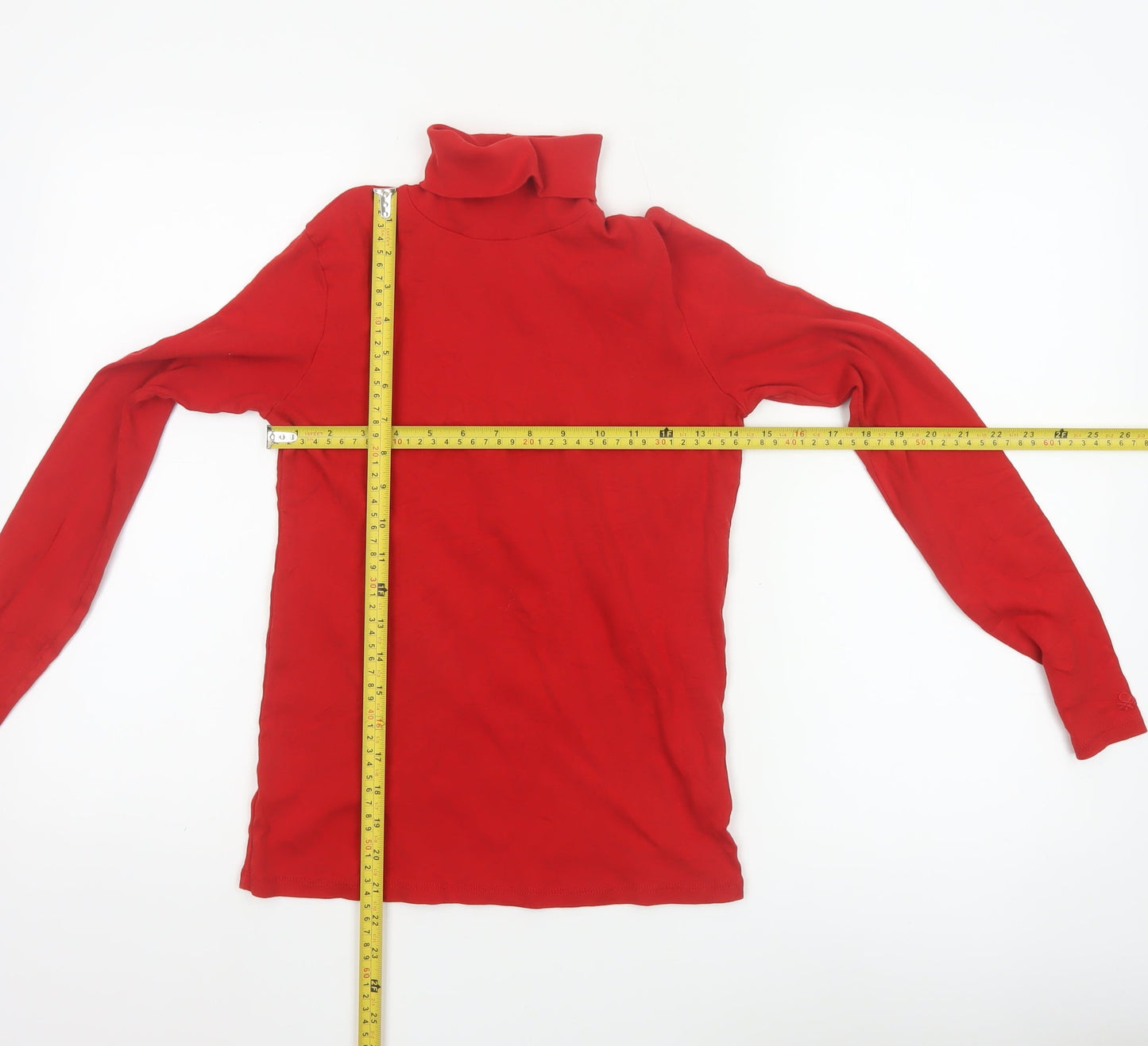 United Colors of Benetton Women Red Cotton Roll Neck Top Size S