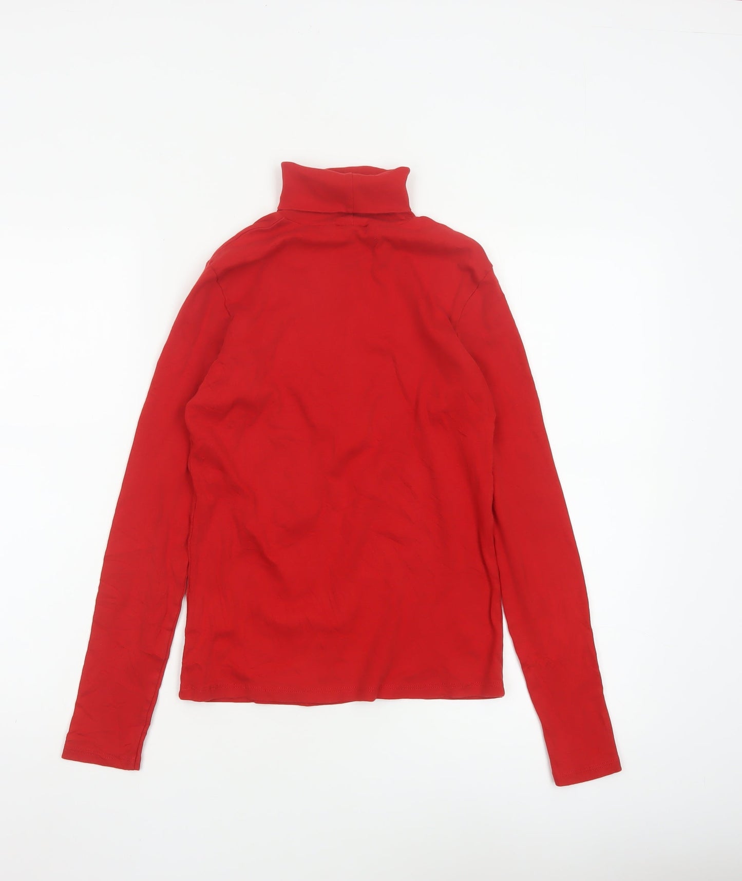 United Colors of Benetton Women Red Cotton Roll Neck Top Size S