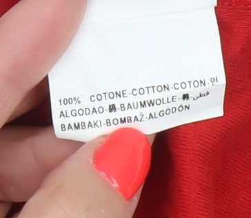 United Colors of Benetton Women Red Cotton Roll Neck Top Size S