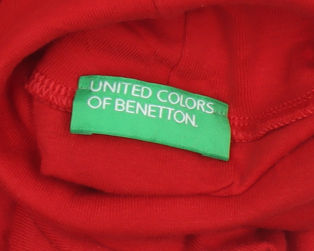 United Colors of Benetton Women Red Cotton Roll Neck Top Size S