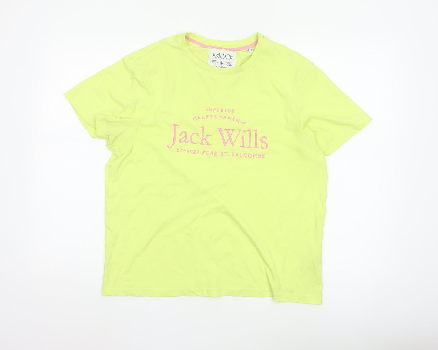 Jack Wills Women's Yellow Basic T-Shirt Size 12 Short Sleeve Cotton Blend