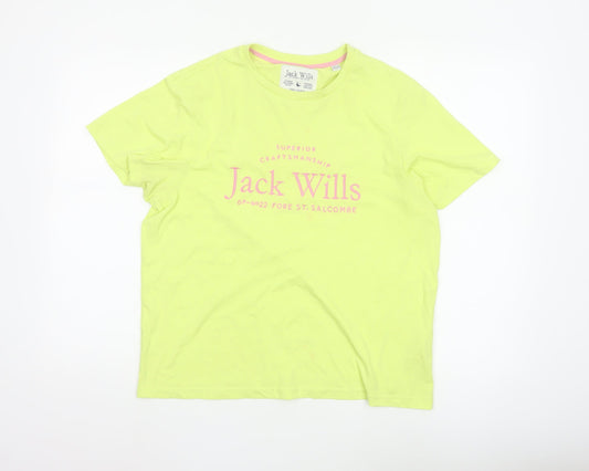 Jack Wills Women's Yellow Basic T-Shirt Size 12 Short Sleeve Cotton Blend