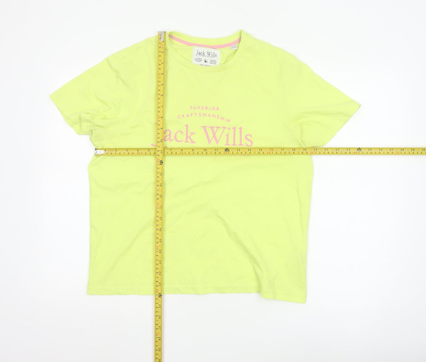 Jack Wills Women's Yellow Basic T-Shirt Size 12 Short Sleeve Cotton Blend