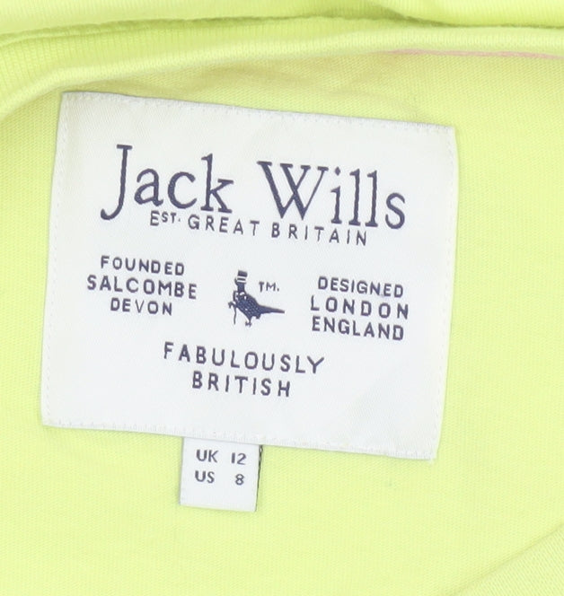 Jack Wills Women's Yellow Basic T-Shirt Size 12 Short Sleeve Cotton Blend