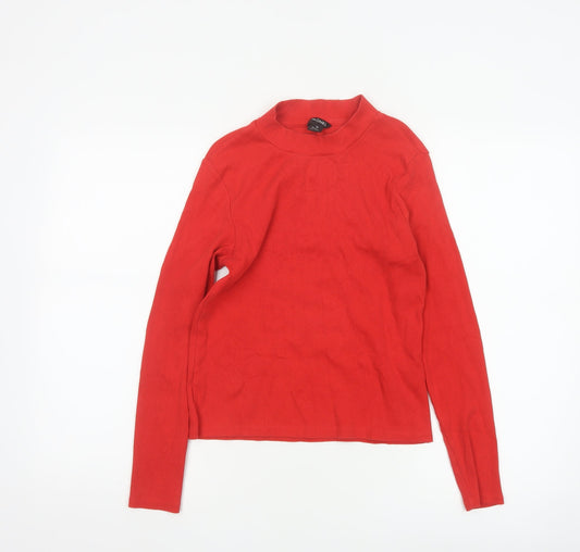 Monki Women Red Mock Neck Long Sleeve Cotton Top Size 12