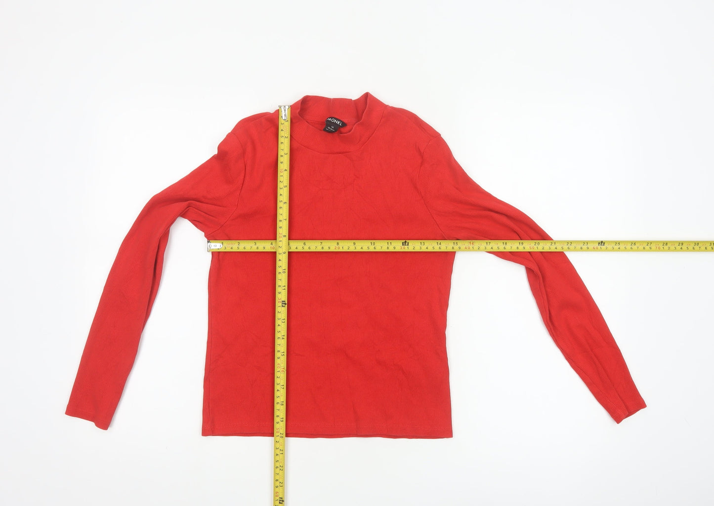 Monki Women Red Mock Neck Long Sleeve Cotton Top Size 12