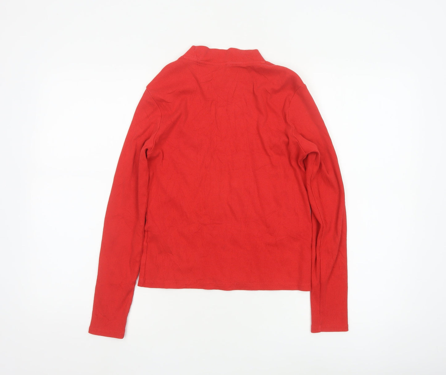 Monki Women Red Mock Neck Long Sleeve Cotton Top Size 12