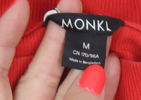 Monki Women Red Mock Neck Long Sleeve Cotton Top Size 12