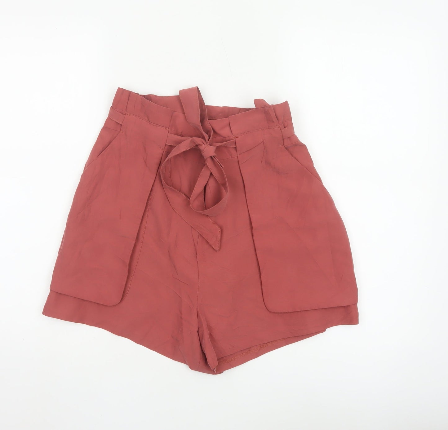 Monki Women Red Size 14 Paperbag Tie Waist Shorts