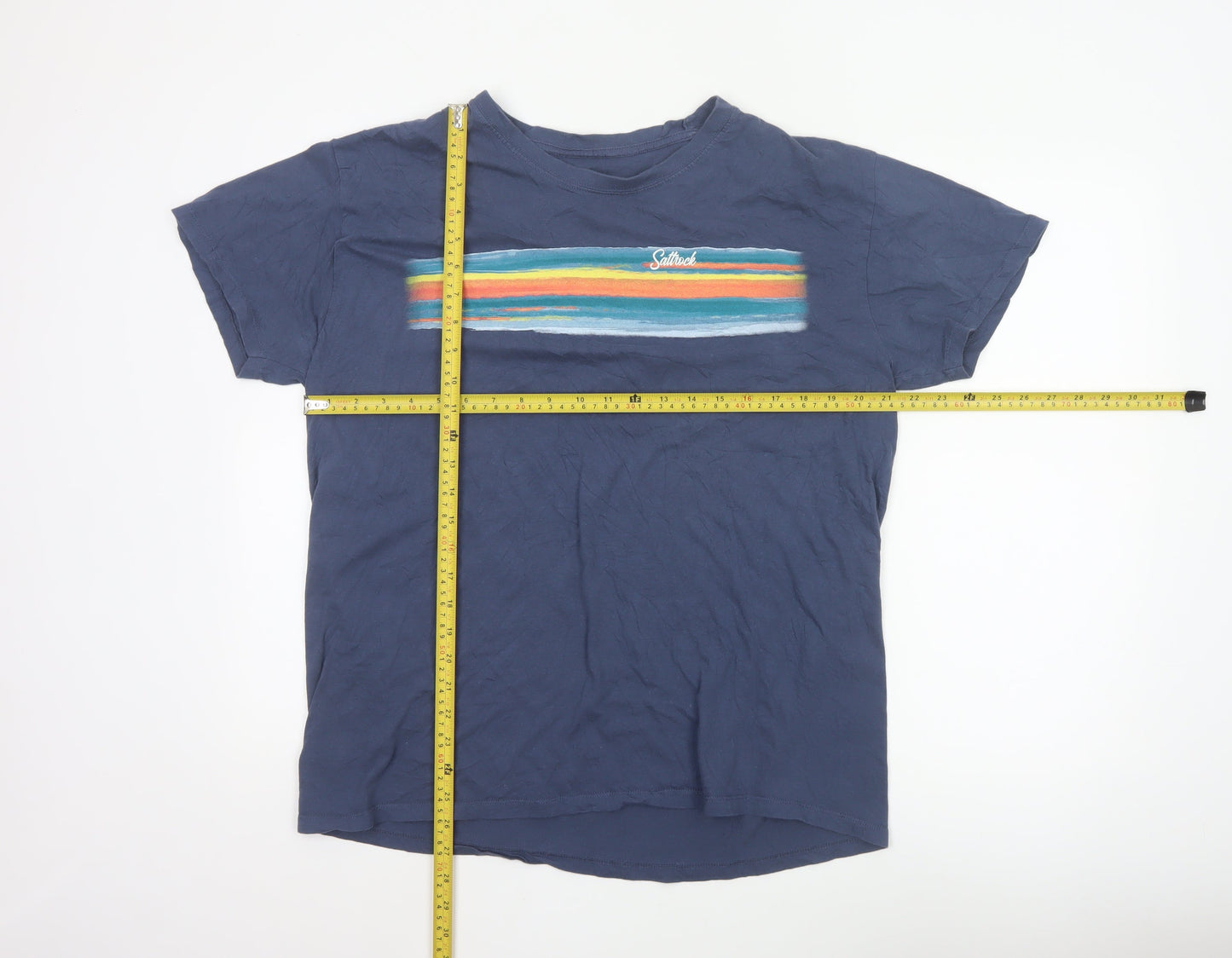 Saltrock Men's Blue Graphic Stripe Cotton T-Shirt Size L Regular Fit