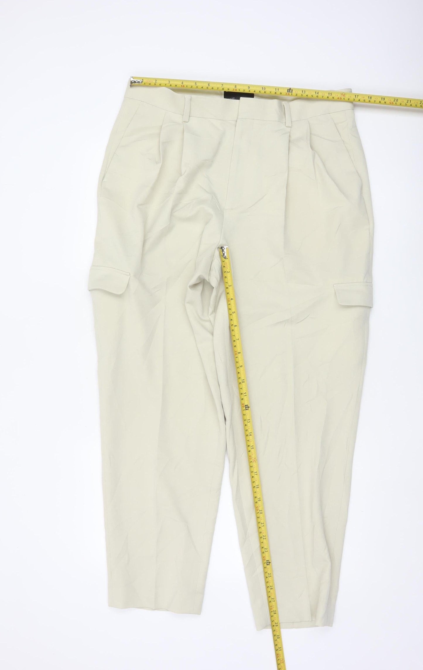 ASOS Women Beige Cargo Chino Trousers Size S High Waist