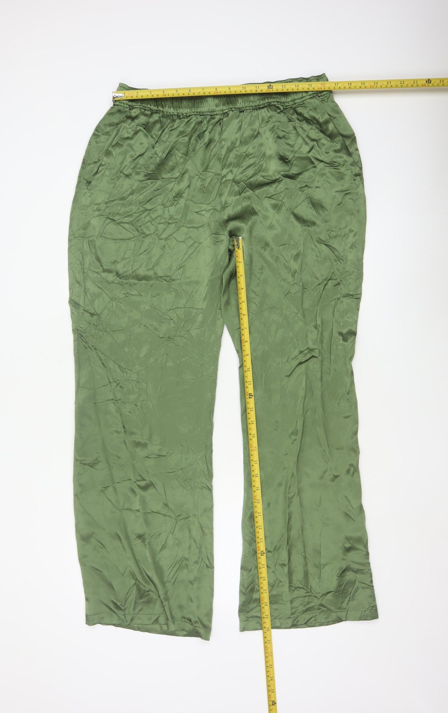 Zara Women Green XL Straight Viscose Trousers