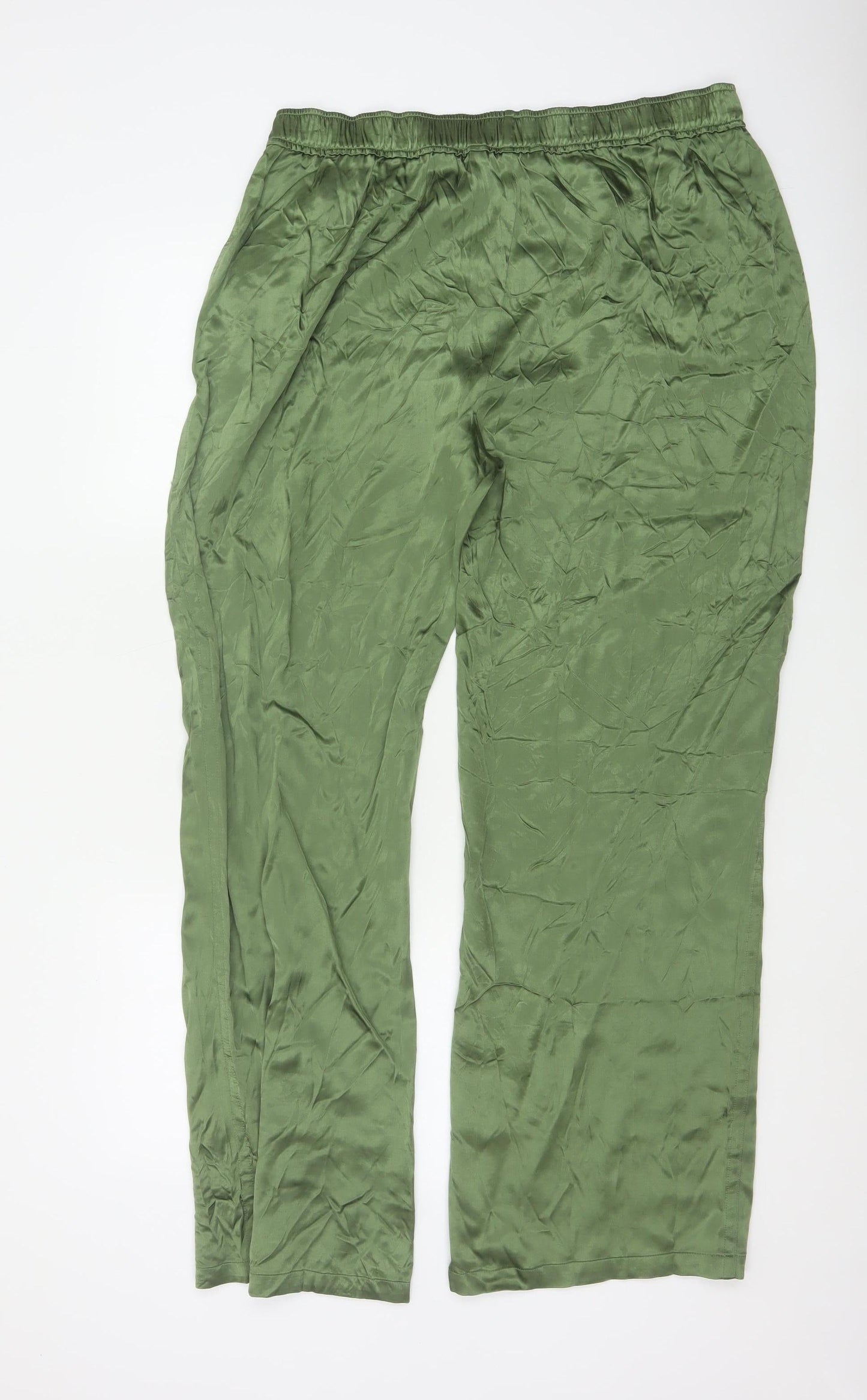Zara Women Green XL Straight Viscose Trousers
