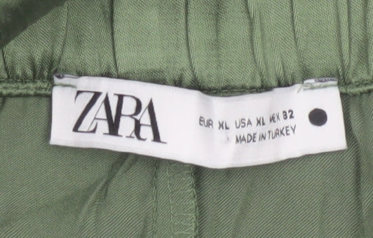 Zara Women Green XL Straight Viscose Trousers
