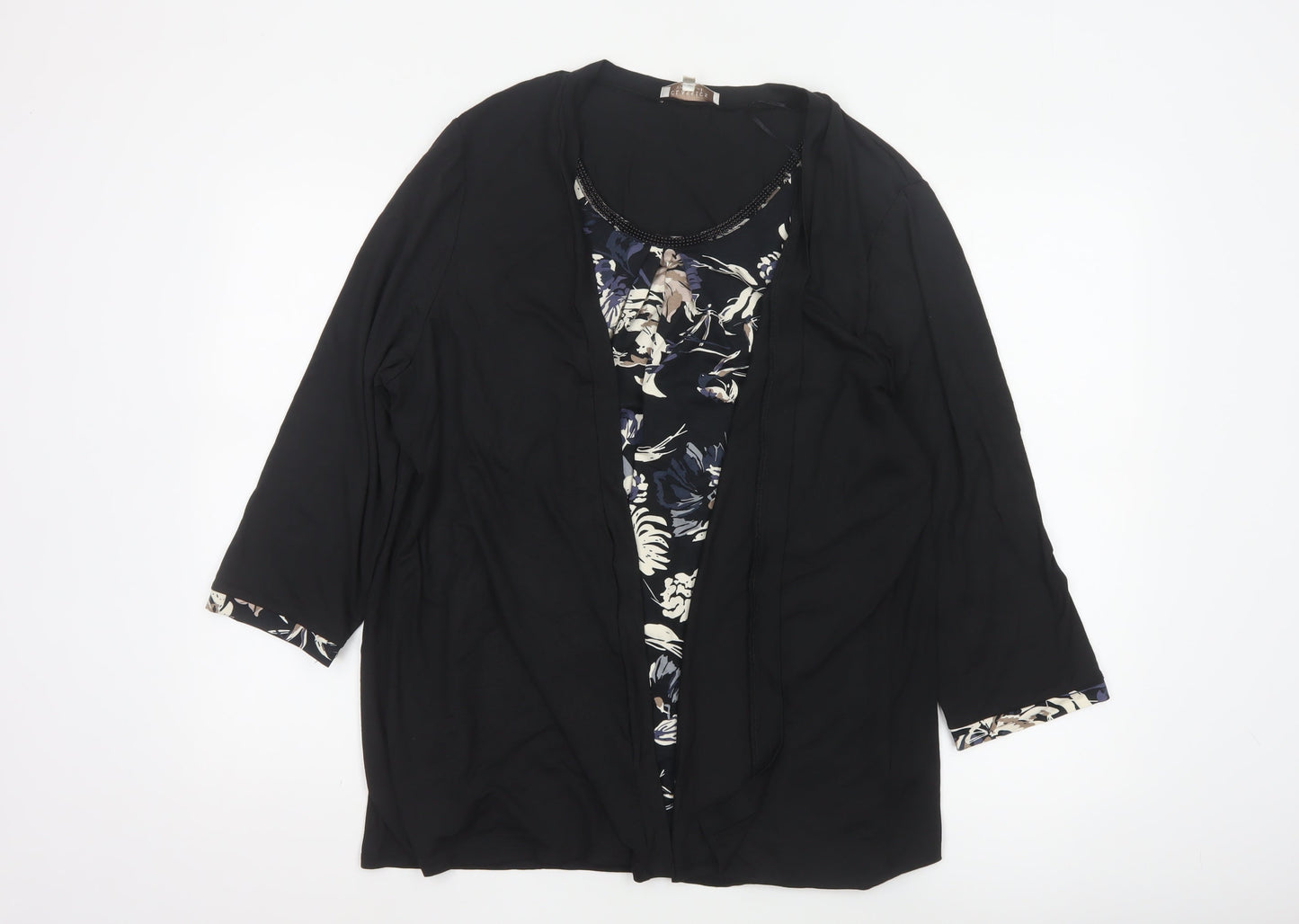 Debenhams Women’s Black Floral Beaded Tunic Blouse Size 20