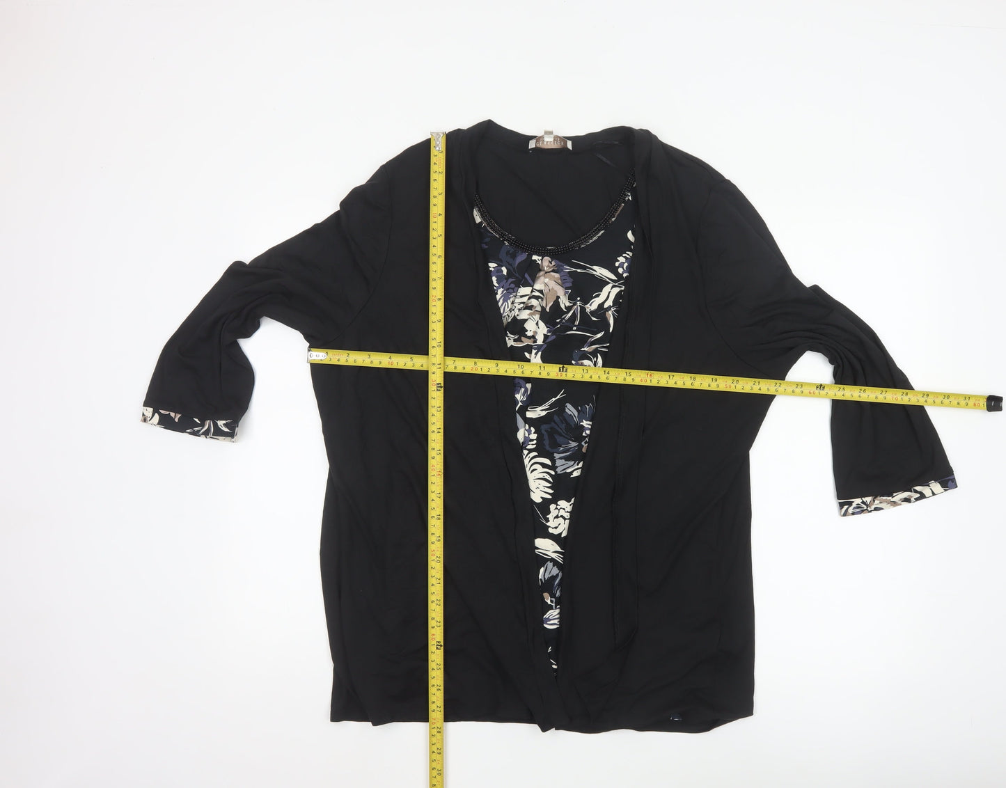 Debenhams Women’s Black Floral Beaded Tunic Blouse Size 20