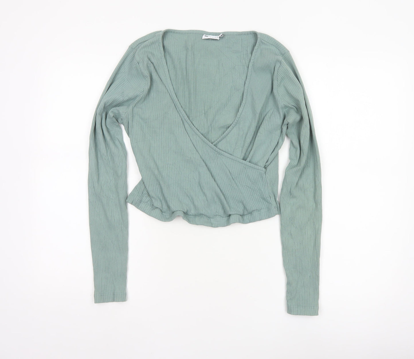 ASOS Design Women’s Green Wrap Ribbed Long Sleeve Blouse Size 16