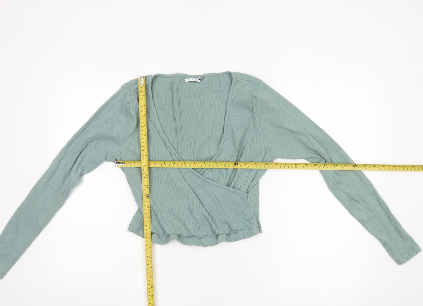 ASOS Design Women’s Green Wrap Ribbed Long Sleeve Blouse Size 16