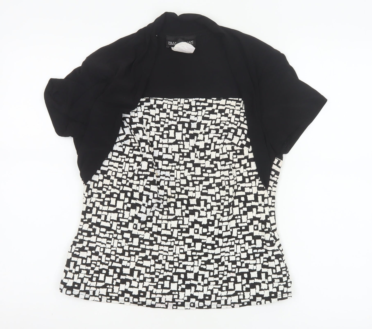 Frank Lyman Women’s Black White Geometric Stretch Tunic Blouse Size 14