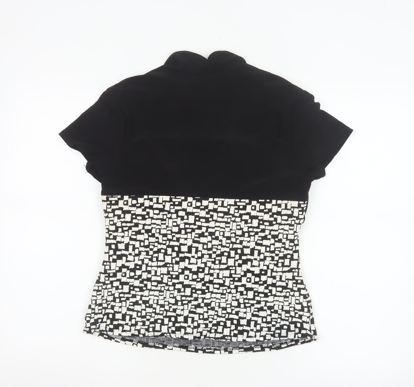 Frank Lyman Women’s Black White Geometric Stretch Tunic Blouse Size 14