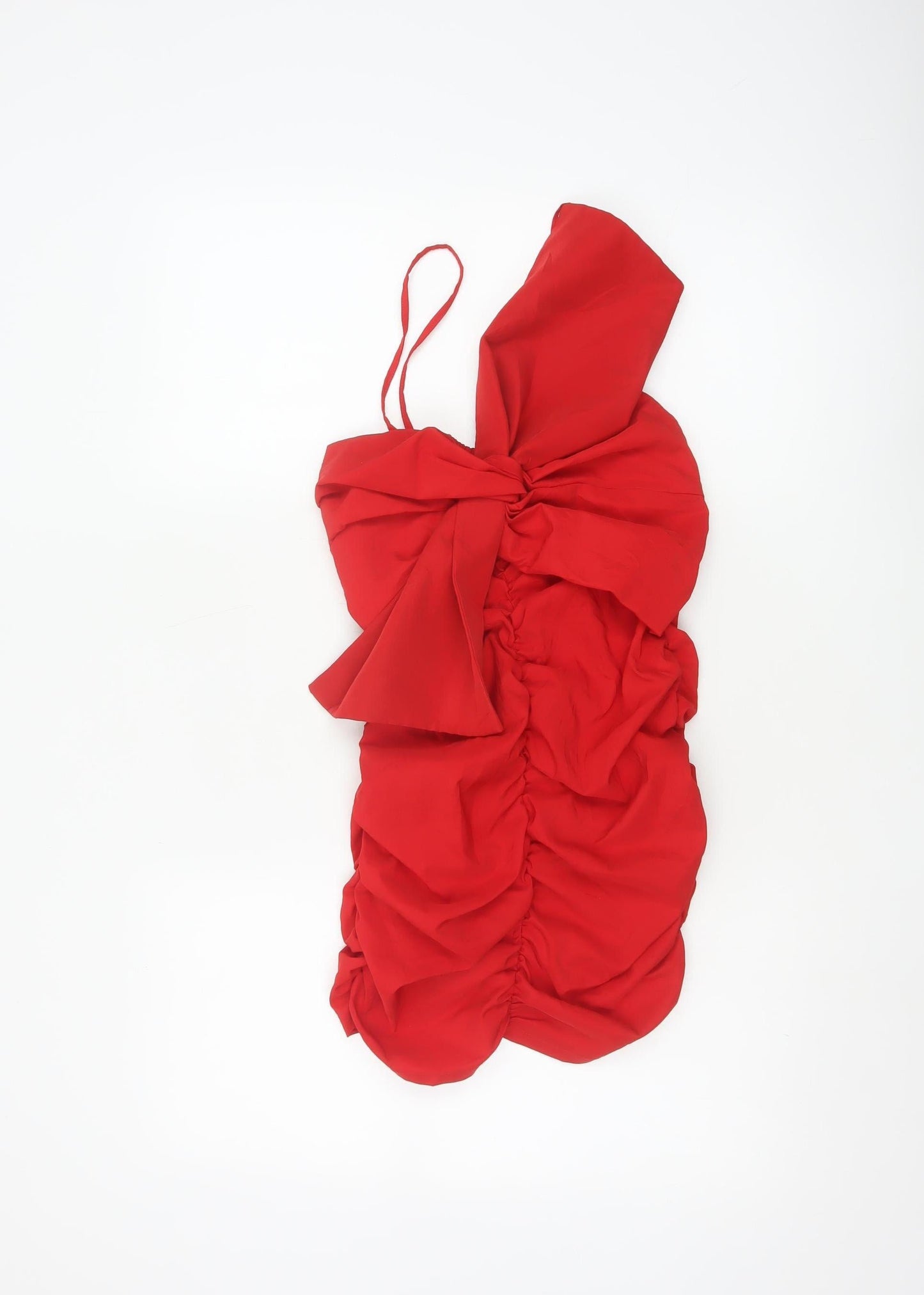 ZARA Women’s Red One Shoulder Ruched Bodycon Party Dress Size 8