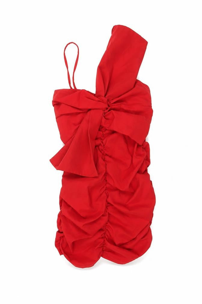 Zara Women’s Red One Shoulder Ruched Bodycon Party Dress Size 8