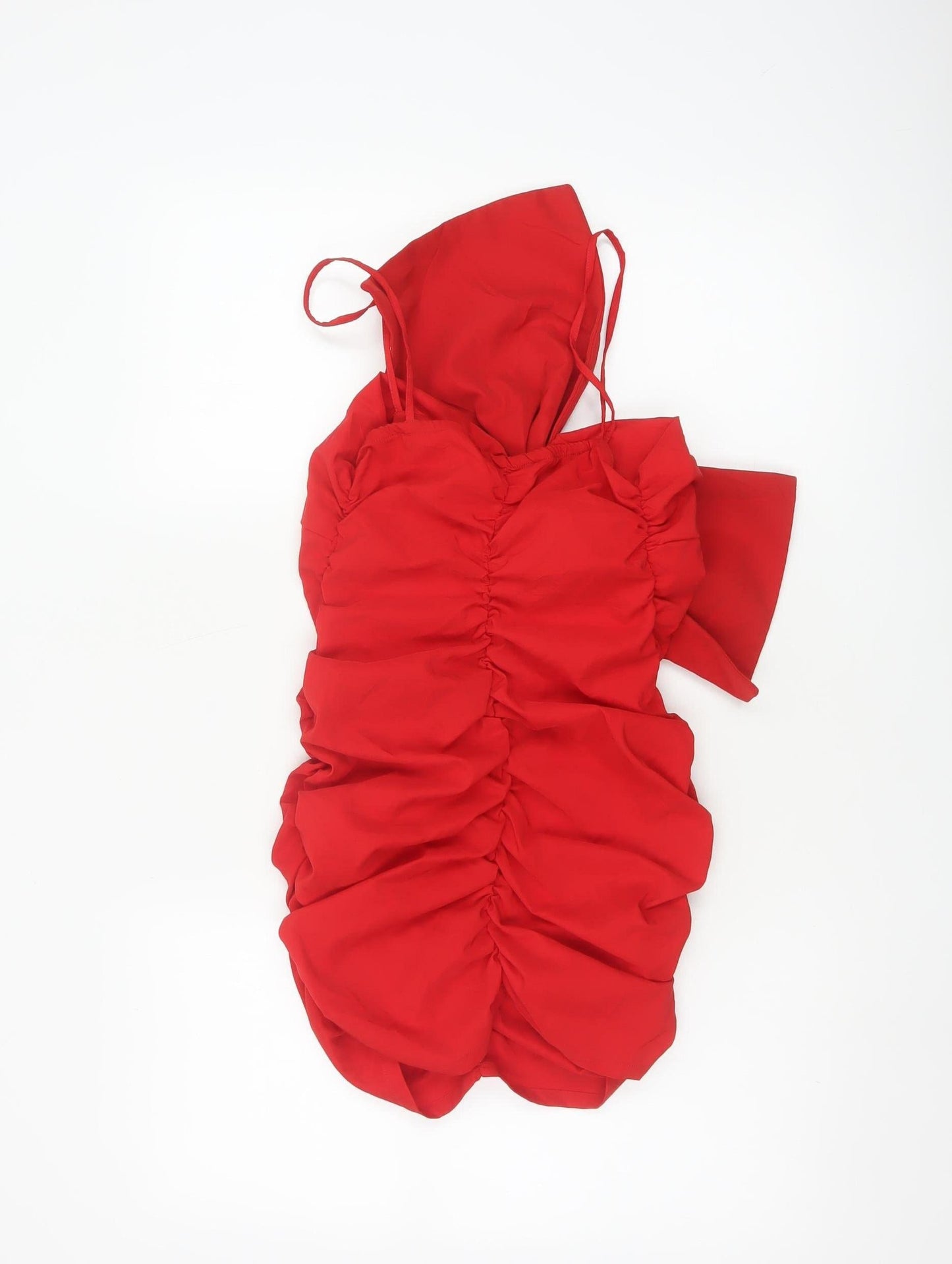 ZARA Women’s Red One Shoulder Ruched Bodycon Party Dress Size 8