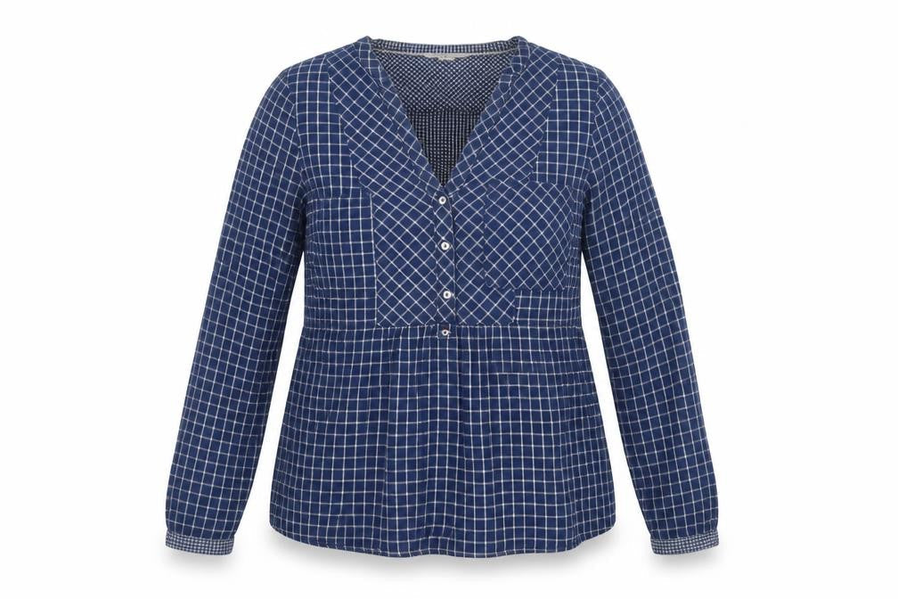 White Stuff Women’s Blue Check Cotton Tunic Blouse UK 10