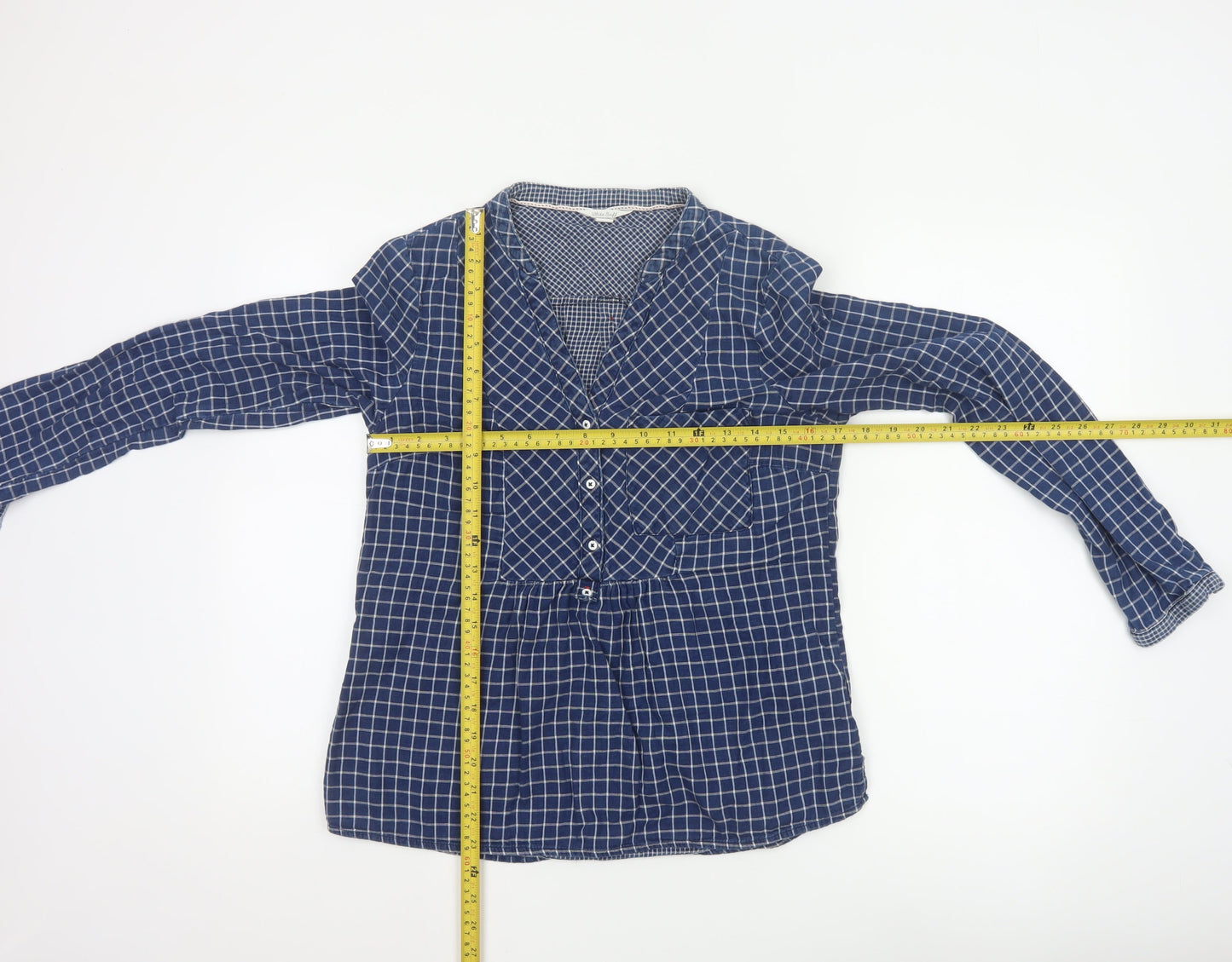 White Stuff Women’s Blue Check Cotton Tunic Blouse UK 10