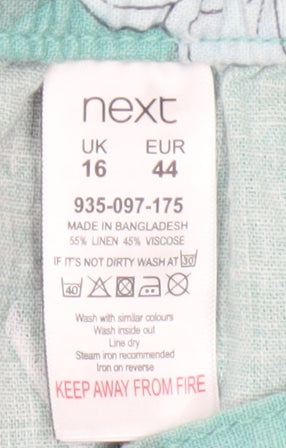 Next Womens Green Floral A-Line Linen Skirt Size 16