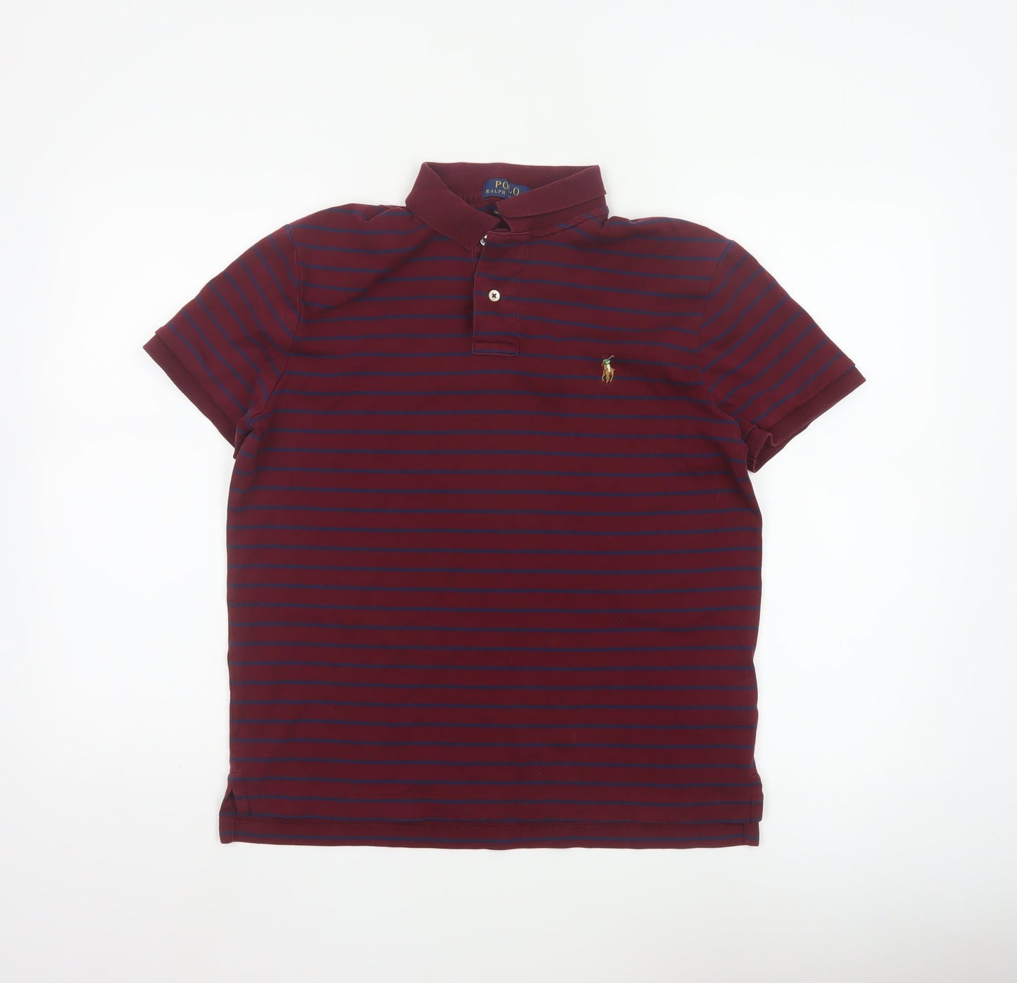 Polo Ralph Lauren Men's Burgundy Navy Striped Cotton Polo Shirt M