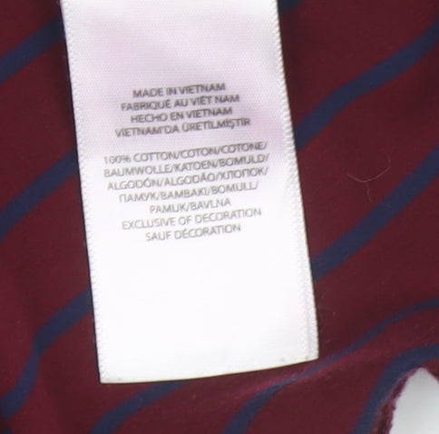 Polo Ralph Lauren Men's Burgundy Navy Striped Cotton Polo Shirt M